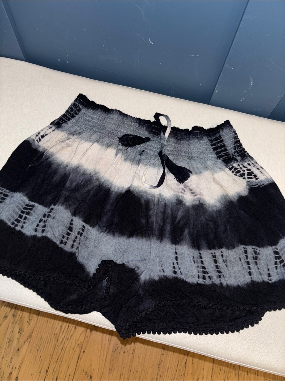 Japna Gray and Black‎ Tie-Dye Smocked Waist Shorts